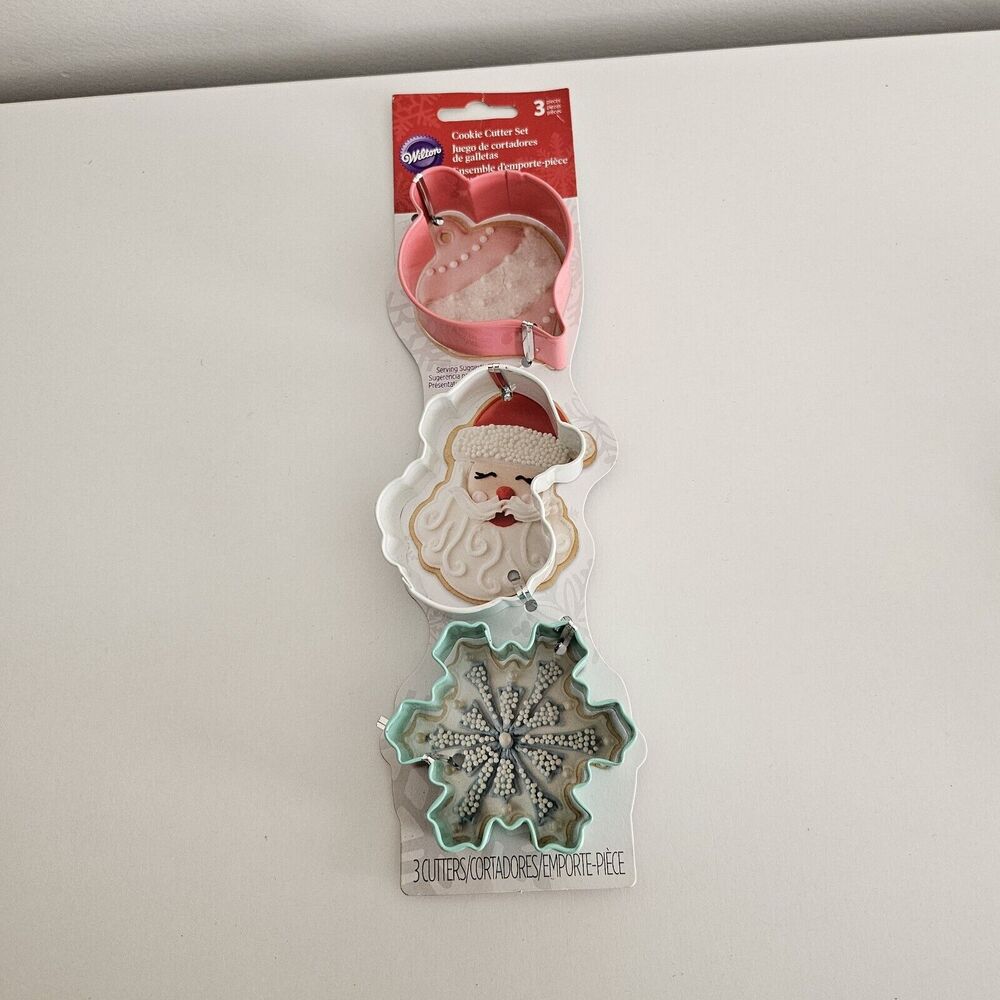 Wilton 2016 Christmas 3 Piece Metal Cookie Cutter Set Ornament Santa Snowflake